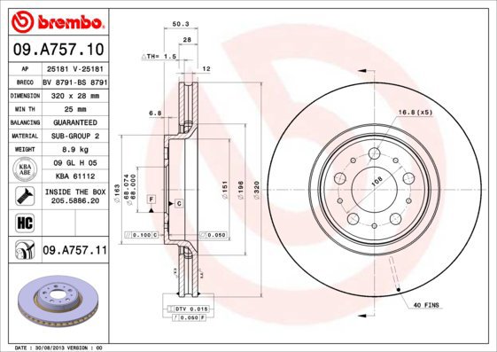 BREMBO brake disc 09. A757.11, set of 2 - Brake Disc