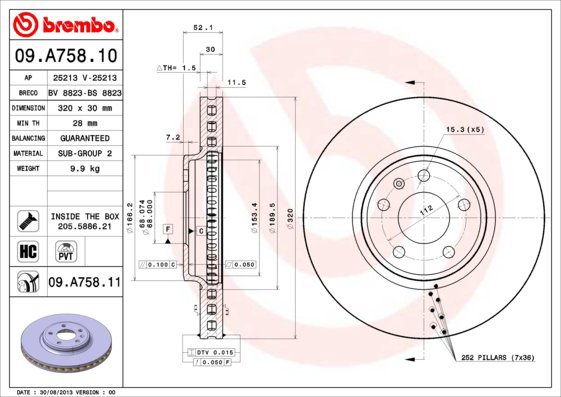 BREMBO brake disc 09. A758.11, set of 2 - Brake Disc