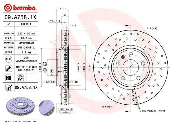 BREMBO brake disc 09. A758.1X, set of 2 - Brake Disc