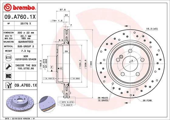 BREMBO brake disc 09. A760.1X, set of 2 - Brake Disc