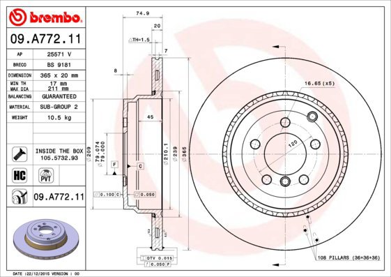 BREMBO brake disc 09. A772.11, set of 2 - Brake Disc