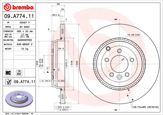 BREMBO brake disc 09. A774.11, set of 2 - Brake Disc