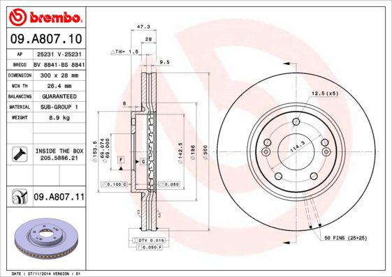BREMBO brake disc 09. A807.10, set of 2 - Brake Disc
