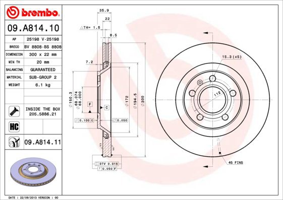 BREMBO brake disc 09. A814.11, set of 2 - Brake Disc