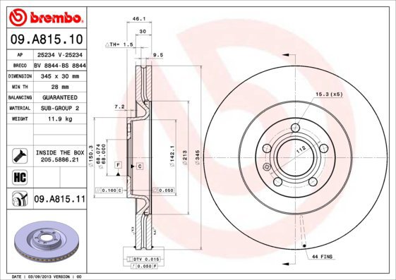 BREMBO brake disc 09. A815.11, set of 2 - Brake Disc