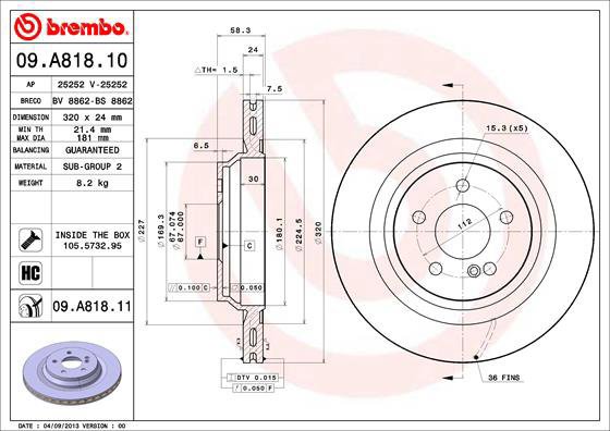 BREMBO brake disc 09. A818.11, set of 2 - Brake Disc
