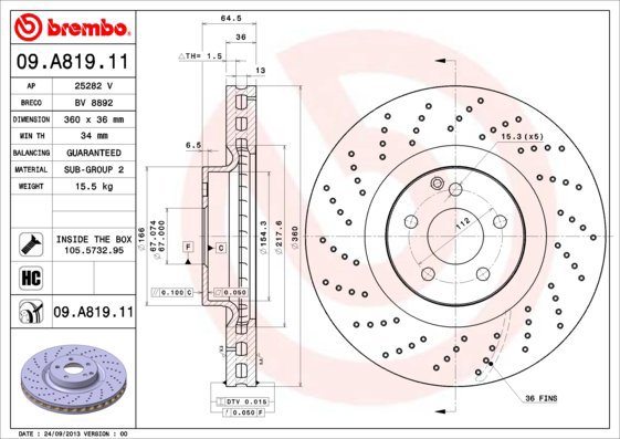 BREMBO brake disc 09. A819.11, set of 2 - Brake Disc