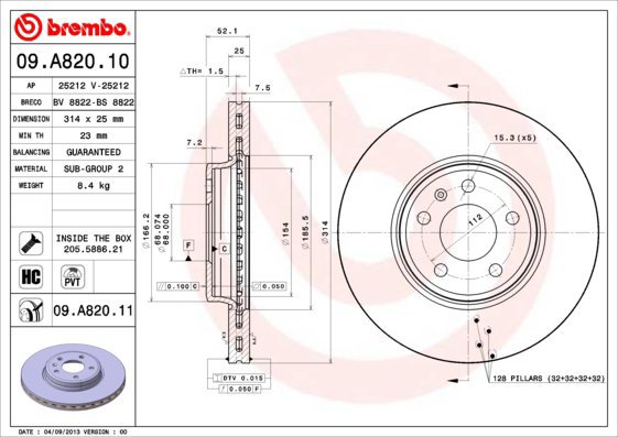 BREMBO brake disc 09. A820.10, set of 2 - Brake Disc