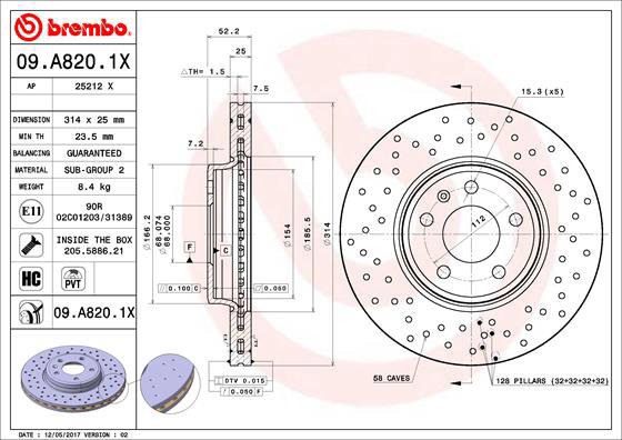 BREMBO brake disc 09. A820.1X, set of 2 - Brake Disc