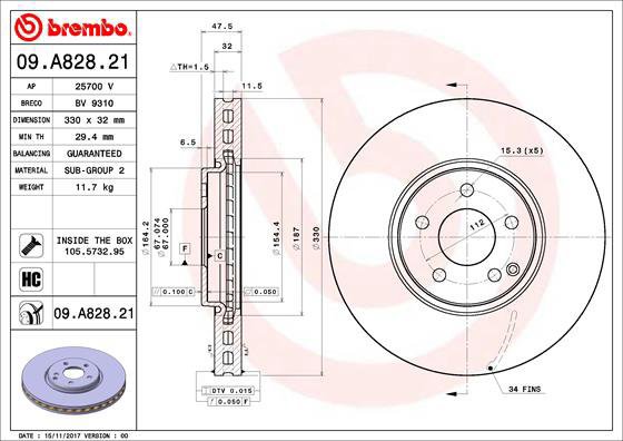 BREMBO brake disc 09. A828.21, set of 2 - Brake Disc