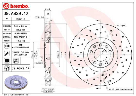 BREMBO brake disc 09. A829.1X, set of 2 - Brake Disc