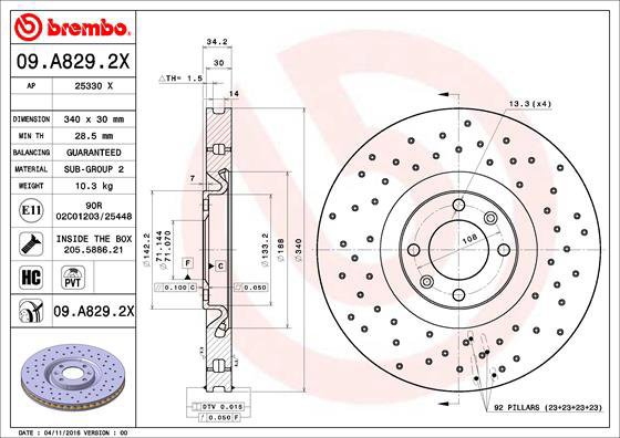 BREMBO brake disc 09. A829.2X, set of 2 - Brake Disc