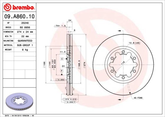 BREMBO brake disc 09. A860.10, set of 2 - Brake Disc