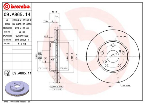 BREMBO brake disc 09. A865.11, set of 2 - Brake Disc