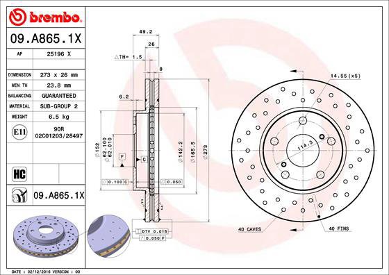 BREMBO brake disc 09. A865.1X, set of 2 - Brake Disc