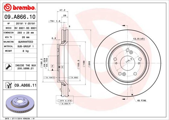 BREMBO brake disc 09. A866.10, set of 2 - Brake Disc