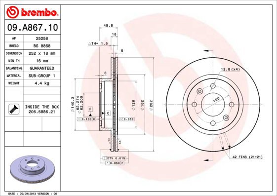 BREMBO brake disc 09. A867.10, set of 2 - Brake Disc
