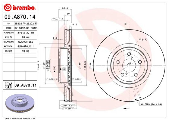 BREMBO brake disc 09. A870.11, set of 2 - Brake Disc