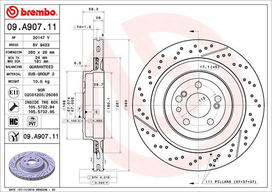 BREMBO brake disc 09. A907.11, set of 2 - Brake Disc