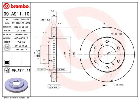 BREMBO brake disc 09. A911.11, set of 2 - Brake Disc