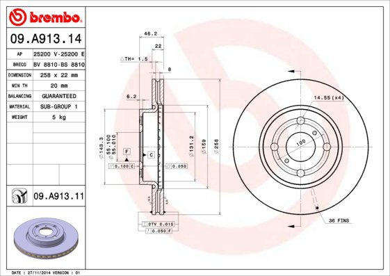BREMBO brake disc 09. A913.11, set of 2 - Brake Disc
