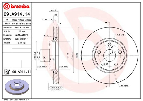 BREMBO brake disc 09. A914.11, set of 2 - Brake Disc
