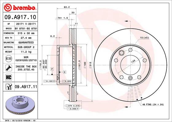 BREMBO brake disc 09. A917.10, set of 2 - Brake Disc