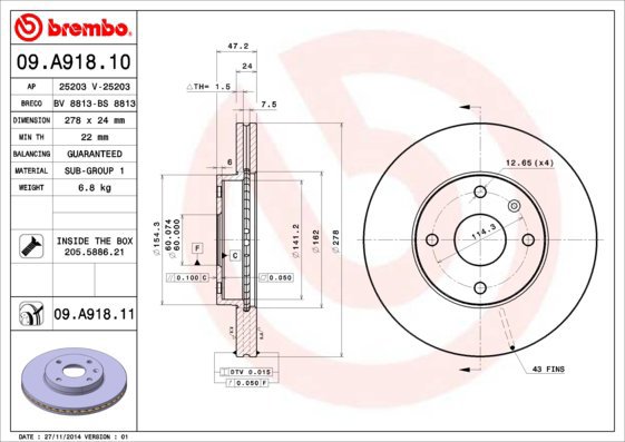 BREMBO brake disc 09. A918.11, set of 2 - Brake Disc