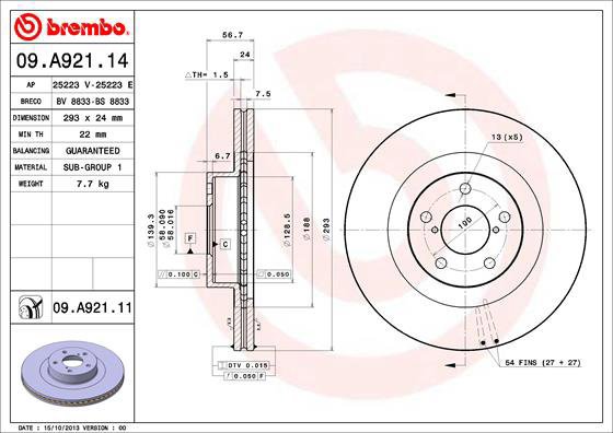 BREMBO brake disc 09. A921.14, set of 2 - Brake Disc