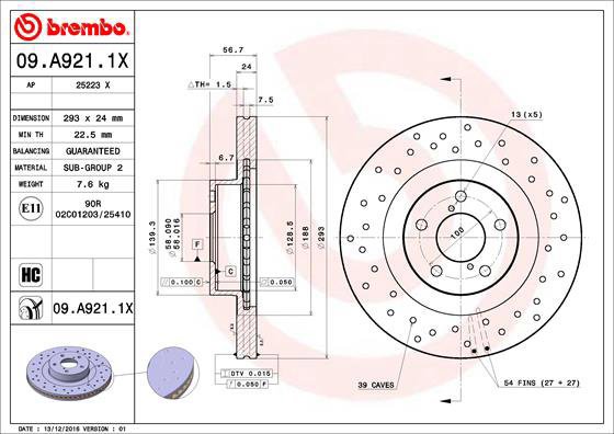 BREMBO brake disc 09. A921.1X, set of 2 - Brake Disc