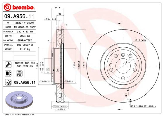 BREMBO brake disc 09. A956.11, set of 2 - Brake Disc