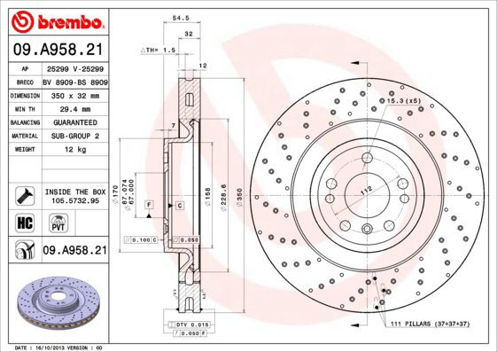 BREMBO brake disc 09. A958.21, set of 2 - Brake Disc