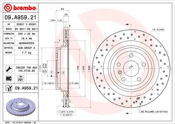 BREMBO brake disc 09. A959.21, set of 2 - Brake Disc