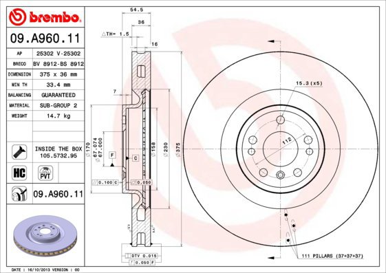 BREMBO brake disc 09. A960.11, set of 2 - Brake Disc
