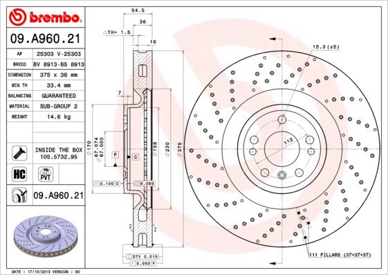 BREMBO brake disc 09. A960.21, set of 2 - Brake Disc
