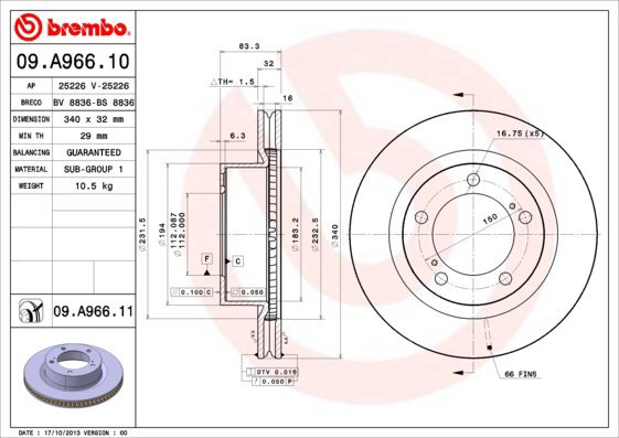 BREMBO brake disc 09. A966.11, set of 2 - Brake Disc