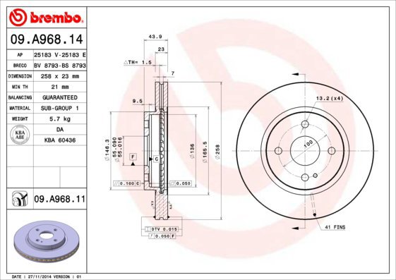 BREMBO brake disc 09. A968.14, set of 2 - Brake Disc