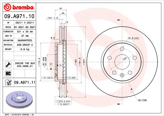 BREMBO brake disc 09. A971.10, set of 2 - Brake Disc