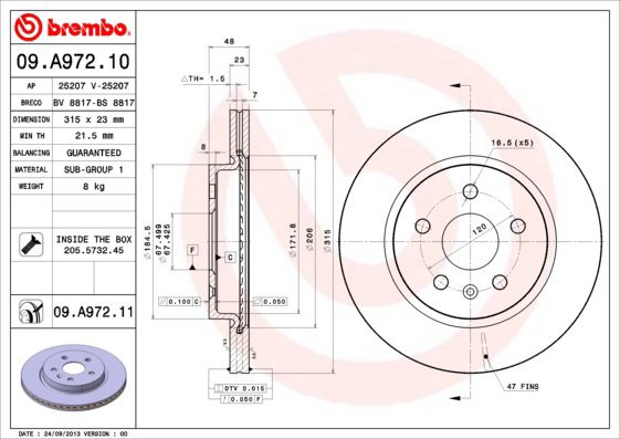 BREMBO brake disc 09. A972.11, set of 2 - Brake Disc