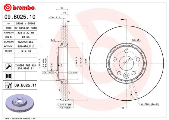 BREMBO brake disc 09. B025.11, set of 2 - Brake Disc