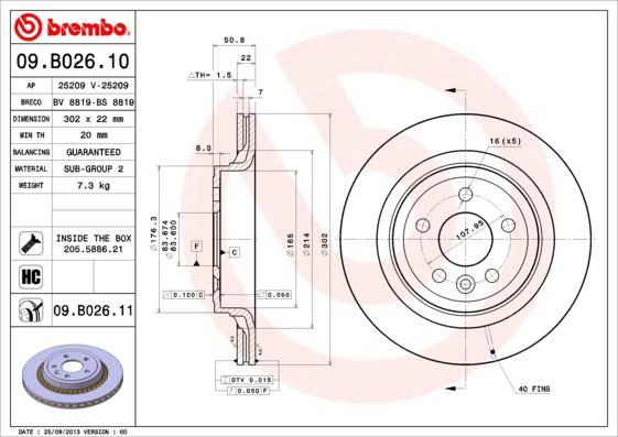 BREMBO brake disc 09. B026.11, set of 2 - Brake Disc