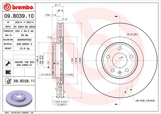 BREMBO brake disc 09. B039.10, set of 2 - Brake Disc