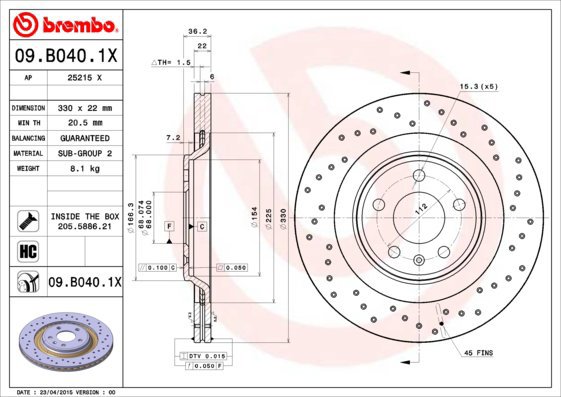 BREMBO brake disc 09. B040.1X, set of 2 - Brake Disc
