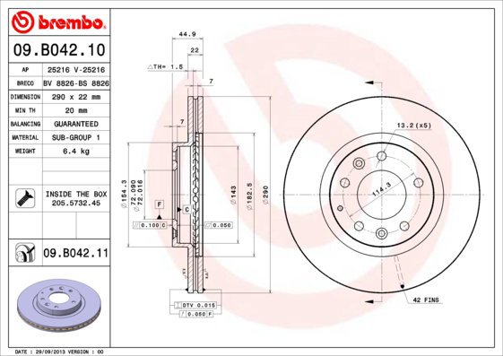 BREMBO brake disc 09. B042.10, set of 2 - Brake Disc