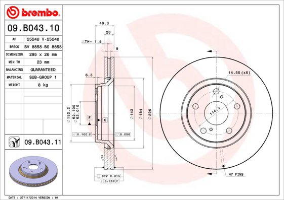 BREMBO brake disc 09. B043.10, set of 2 - Brake Disc