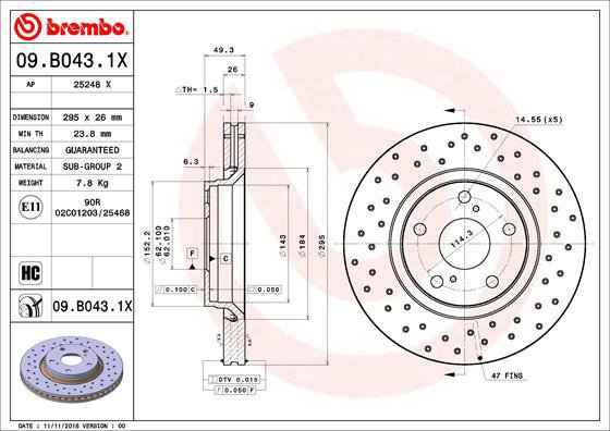 BREMBO brake disc 09. B043.1X, set of 2 - Brake Disc