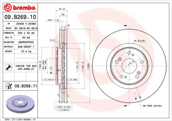BREMBO brake disc 09. B269.11, set of 2 - Brake Disc