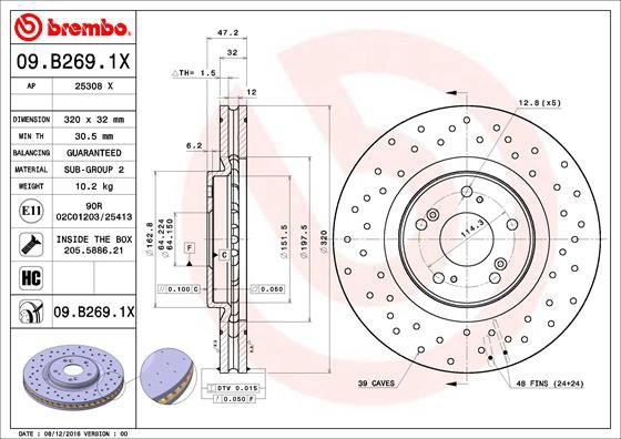 BREMBO brake disc 09. B269.1X, set of 2 - Brake Disc