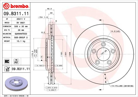 BREMBO brake disc 09. B311.11, set of 2 - Brake Disc
