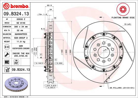 BREMBO brake disc 09. B324.13, set of 2 - Brake Disc